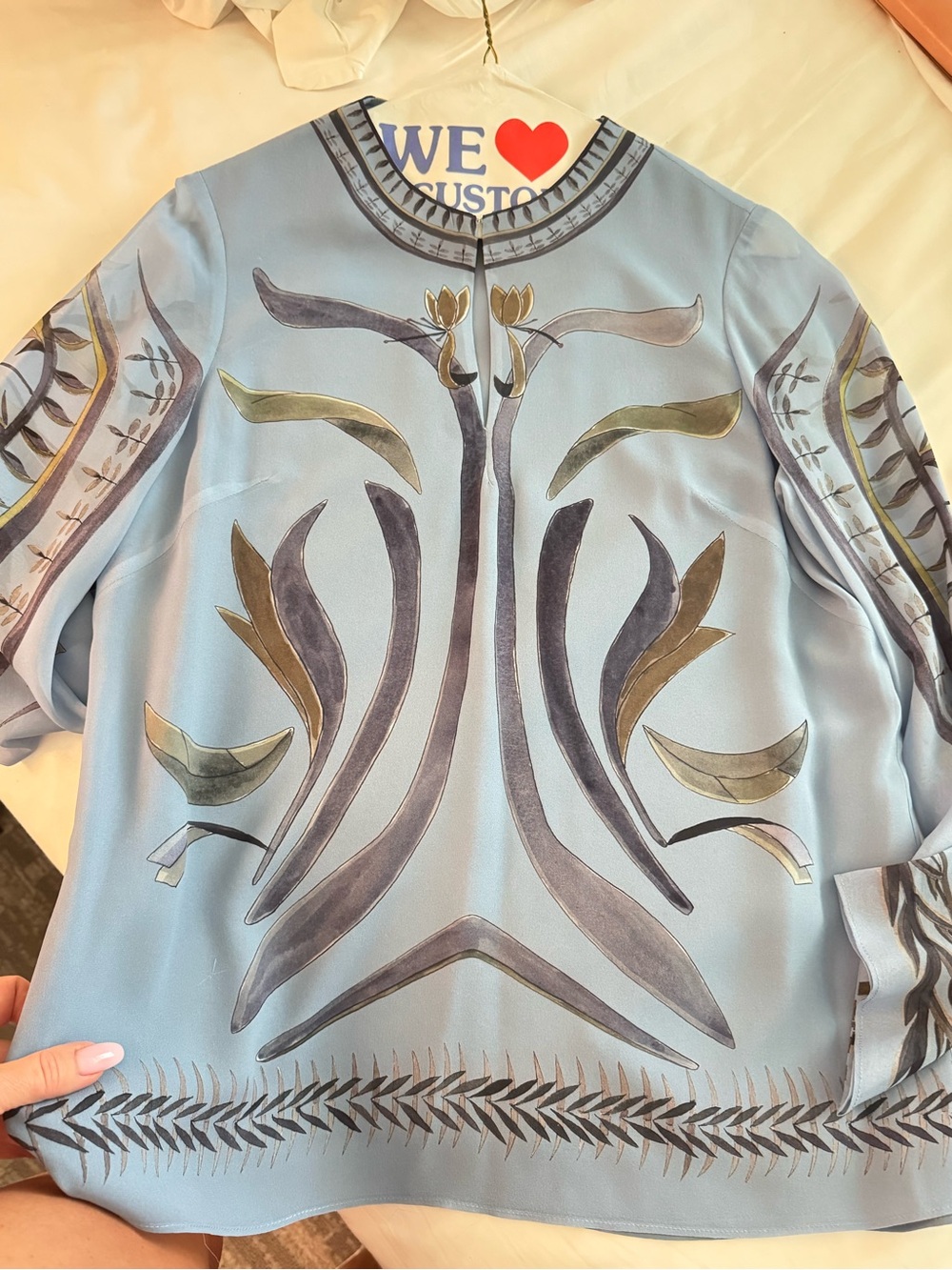Altuzarra Light Blue Printed Silk-Blend Long Sleeve Blouse